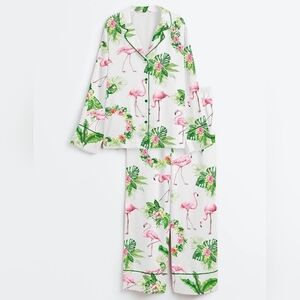NWT Women's Pink Flamingo Long Sleeve Satin Pajama, Size M